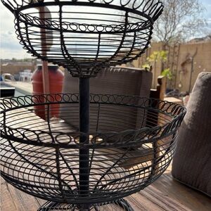 Two-Tier Black Wire Fruit Basket Stand